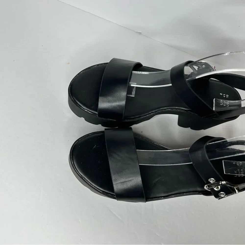 New Faux Leather Chunky Black Platform Sandals 11 Ankle Straps